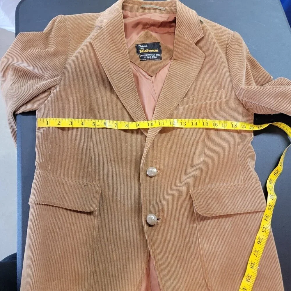 Vintage Richman Sport Coat Mens 40R Camel Tan Corduroy Western Elbow Patch